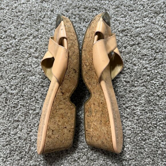 Jimmy Choo Womens 41 Nude Patent Leather Criss-Cross Wedge Slide Sandals - Picture 7 of 11